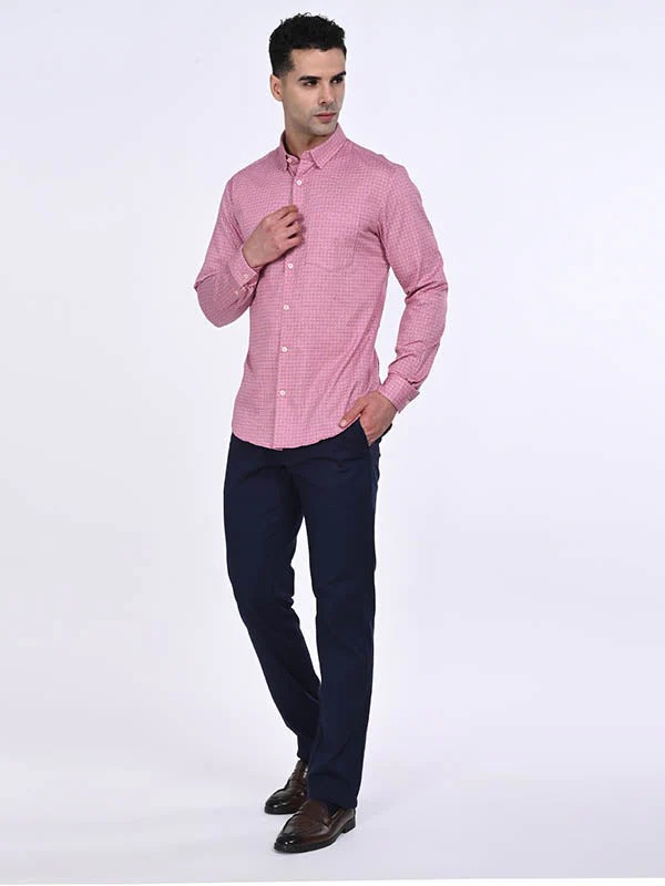 Indian Terrain Men's Regular Fit Full Sleeve All Over Print Pink Shirt